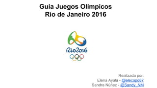 Guía Baloncesto Femenino
Río de Janeiro 2016
Realizada por:
Elena Ayala - @elecapo87
Sandra Núñez - @Sandy_NM
 