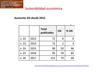 Sostenibilidad económica
Aumento OA desde 2015
http://www.elprofesionaldelainformacion.com/documentos/Estadisticas-EPI.pdf
 