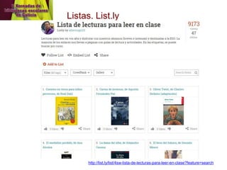 Listas. List.ly 
http://list.ly/list/4sw-lista-de-lecturas-para-leer-en-clase?feature=search  