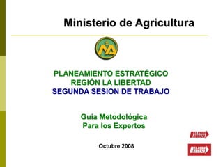 Guía Metodológica
Para los Expertos
Octubre 2008
Ministerio de Agricultura
PLANEAMIENTO ESTRATÉGICO
REGIÓN LA LIBERTAD
SEGUNDA SESION DE TRABAJO
 