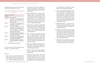 Actualización de la Guía Metodológica para la elaboración de Guías de Atención Integral en el Sistema General
de Seguridad Social en Salud Colombiano en sus componentes Guía de Práctica y Evaluación Económica,
Ministerio de Salud y Protección Social | 139138 FUNDACIÓN SANTA FE DE BOGOTÁ – CENTRO DE ESTUDIOS E INVESTIGACIÓN EN SALUD 2014
indicadores que podrían usarse en los procesos de imple-
mentación de las recomendaciones de la GPC.
Tabla 43 Lista de indicadores de Joint Commission Inter-
national , Programa de Cuidado Clínico , Infarto Agudo del
Miocardio (11)
Código de la
medición
Descripción
Infarto Agudo del Miocardio (IAM)
I-IAM-1 ¿Al paciente con infarto agudo del
miocardio, se le suministra aspirina
durante las primeras 24 horas de su
ingreso al hospital?
I-IAM-2 ¿Al paciente con infarto agudo del
miocardio, se le formula aspirina al ser
dado de alta del hospital?
I-IAM-3 ¿Se formula inhibidor de la enzima
convertidora de angiotensina o un
bloqueador del receptor de angiotensina
en los pacientes con disfunción
ventricular sistólica después de un
infarto agudo del miocardio?
I-IAM-4 ¿ Se ha dado consejería para suspender
el tabaquismo al paciente que ha tenido
infarto agudo del miocardio?
I-IAM-5 ¿Al paciente con infarto agudo del
miocardio,seleformulabetabloqueador
al ser dado de alta del hospital?
I-IAM-9 Mortalidad de pacientes con infarto agu-
do del miocardio durante la hospitaliza-
ción
Fuente: Traducido por Klaus Mieth de (11)
Los procesos finales de la prueba e implementación de los
indicadores no son competencia del GDG.
Referencias
1.	 Kötter T, Blozik E, Scherer M. Methods for the
guideline-based development of quality indica-
tors--a systematic review. Implementation sci-
ence : IS [Internet]. BioMed Central Ltd; 2012
Jan 10];22(10):2665–72. Available from: http://
www.ncbi.nlm.nih.gov/pubmed/17664242
8.	 Stienen JJC, Tabbers MM, Benninga M a, Harm-
sen M, Ouwens MMTJ. Development of quali-
ty indicators based on a multidisciplinary, evi-
dence-based guideline on pediatric constipation.
European journal of pediatrics [Internet]. 2011
Dec [cited 2013 Jan 10];170(12):1513–9. Avail-
able from: http://www.pubmedcentral.nih.gov/
articlerender.fcgi?artid=3221861&tool=pmcen-
trez&rendertype=abstract
9.	 INSTRUMENTO AGREE II. Instrumento para la
Evaluación de Guías de Práctica Clínica. Consor-
cio AGREE Mayo 2009. 2009; Available from:
http://www.guiasalud.es
10.	Lodewijckx C, Decramer M, Sermeus W, Panella
M, Deneckere S, Vanhaecht K. Eight-step method
to build the clinical content of an evidence-based
care pathway: the case for COPD exacerbation.
Trials [Internet]. 2012 Nov 29 [cited 2013 Jan
9];13(1):229. Available from: http://www.ncbi.
nlm.nih.gov/pubmed/23190552
11.	Myocardial A, Ami I. International Library of Mea-
sures Measure Code Measure Description Mea-
sure Code Measure Description. 2011;(January).
Jan [cited 2012 Dec 3];7(1):21. Available from:
http://www.pubmedcentral.nih.gov/articleren-
der.fcgi?artid=3368783&tool=pmcentrez&ren-
dertype=abstract
2.	 Blozik E, Nothacker M, Bunk T, Szecsenyi J, Ollen-
schläger G, Scherer M. Simultaneous develop-
ment of guidelines and quality indicators -- how
do guideline groups act? A worldwide survey.
International journal of health care quality as-
surance [Internet]. 2012 Jan [cited 2013 Jan
10];25(8):712–29. Available from: http://www.
ncbi.nlm.nih.gov/pubmed/23276064
3.	 NHS Institute for Innovation and Improvement
APHO Association of Public Health Observatories.
The Good Indicators Guide : Understanding how
to use and choose indicators [Internet]. 2008.
Available from: www.apho.org.uk/resource/
item.aspx?RID=44584
4.	 Mainz J. Defining and classifying clinical indi-
cators for quality improvement. International
journal for quality in health care : journal of the
International Society for Quality in Health Care /
ISQua [Internet]. 2003 Dec;15(6):523–30. Avail-
able from: http://intqhc.oxfordjournals.org/con-
tent/15/6/523.full.pdf
5.	 Mainz JAN. Developing evidence-based clini-
cal indicators : a state of the art. 2003;15:5–12.
Available from: http://intqhc.oxfordjournals.org/
content/15/suppl_1/i5.full.pdf
6.	 Saturno P. Qué, cómo y cuándo monitorizar:
Marco conceptual y guía. Rev Calidad Asistencial.
1998;13:437–43.
7.	 Mourad SM, Hermens RPMG, Nelen WLDM,
Braat DDM, Grol RPTM, Kremer J a M. Guide-
line-based development of quality indicators
for subfertility care. Human reproduction (Ox-
ford, England) [Internet]. 2007 Oct [cited 2013
 