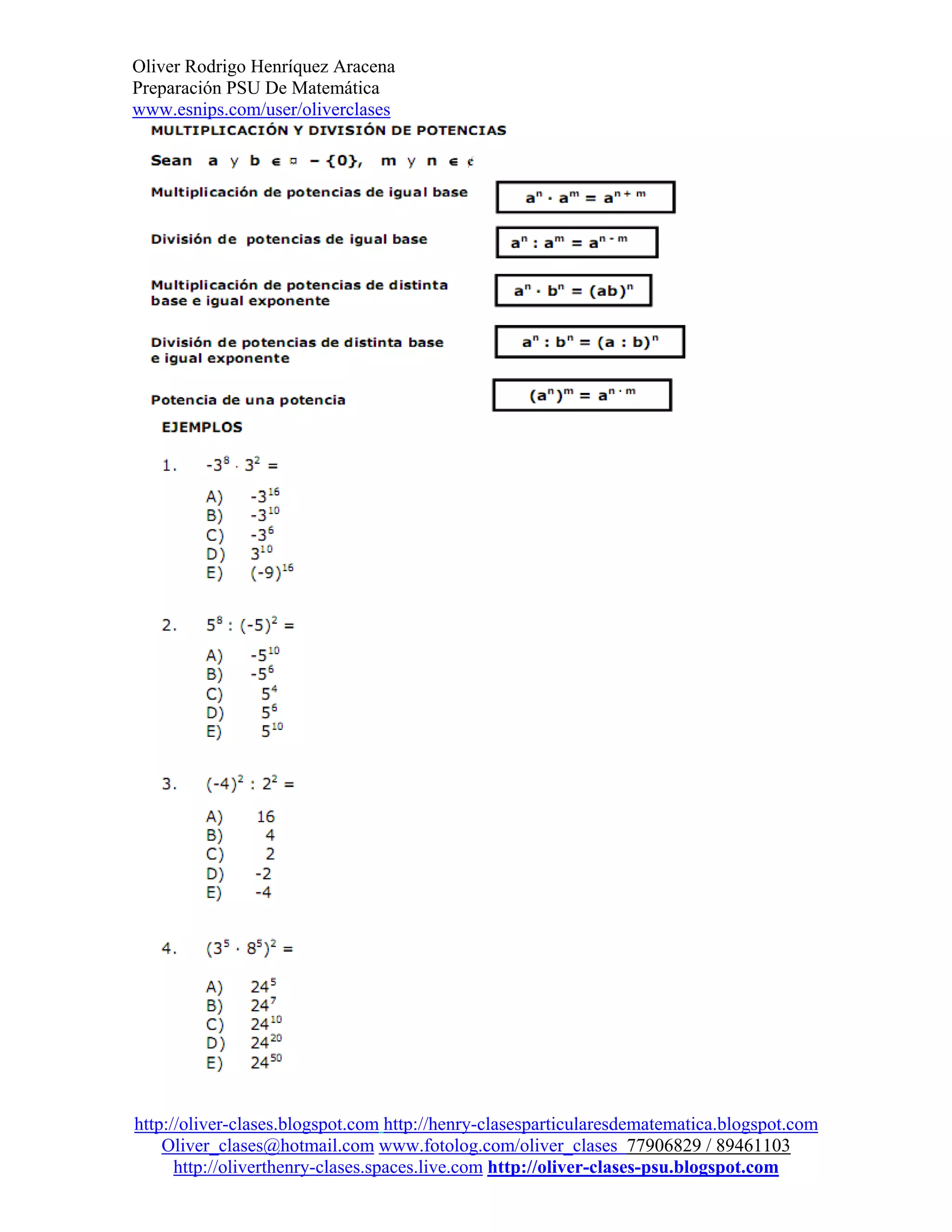 Guía N 11 De Contenido Psu Matemática Potencias Pdf