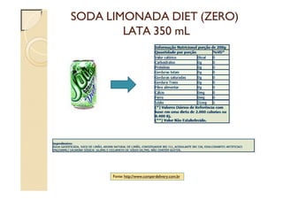 SODA LIMONADA DIET (ZERO)
LATA 350 mL
Fonte: http://www.comperdelivery.com.br
 