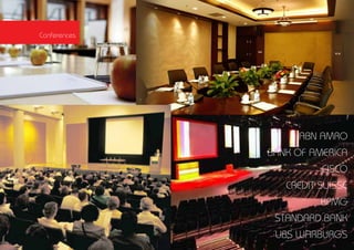 Conferences




                   ABN AMRO
              BANK OF AMERICA
                        CISCO
                 CREDIT SUISSE
                        KPMG
               STANDARD BANK
               UBS WARBURGS
 