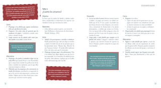 52 53
Guía para agentes educativosLecturas y lenguajes expresivos en el desarrollo infantil temprano
Cierre
•• Proponga a los adultos que saquen conclusiones
sobre por qué lloran los niños.
•• Pregunte a los niños cómo les gustaría que les
ayudaran sus papás o cuidadores cuando están
tristes o sienten miedo.
•• Luego converse con los adultos sobre cómo pue-
den ayudar a sus niños cuando lloran.
Alternativa
•• Proponga a los padres y cuidadores elegir con sus
niños libros que puedan llevar a casa. Recuérdeles
que es importante atender las preferencias de los
niños y también sus opiniones, pues lo que ellos
expresan siempre es valioso.
•• Plantéeles que las preguntas y los comentarios en
medio de la lectura contribuyen a comprender lo
que se lee, pero lo más importante: a sentirse más
unidos. Dígales que los niños lloran para comu-
nicarnos que necesitan nuestro apoyo.
Desarrollo
•• Lea en voz alta el cuento Adivina cuánto te quiero
o pídale a un papá, una mamá o un adulto cui-
dador que lo lea. Si este acepta, recuérdele que
una buena lectura se hace despacio, con entona-
ción y mostrando las ilustraciones a los demás
participantes, a medida que avanza en el texto.
Una vez hayan leído el libro, pregunte cómo les
pareció, qué fue lo que más les gustó o qué re-
cuerdos les trajo.
•• Luego pida a cada familia que imagine ser la
familia del cuento y jueguen a adivinar cuánto
se quieren, que inventen formas de expresar su
afecto. Después, pueden compartir su juego con
otras familias.
La lectura del cuento y las preguntas posteriores
ayudan a los niños y a los adultos a entender por
qué lloran. Los adultos escucharán la voz de sus
hijos y podrán entender mejor qué los entristece.
Los niños podrán entender que papá o mamá
también a veces están tristes.
Este cierre permitirá a los participantes
encontrar alternativas para atender el
llanto de sus niños.
Taller 2.
¿Cuánto los amamos?
Objetivo
Se busca que los padres de familia y adultos cuida-
dores comprendan la importancia de expresar con
claridad el amor que necesitan los niños.
Materiales
~~ Libro Adivina cuánto te quiero, con textos de
Sam McBratney e ilustraciones de Anita Jeram.
Madrid: Kokinos, 2010.
Inicio
•• Salude a los participantes e invítelos a saludarse.
Puede proponerles que cada uno diga su nombre
y repita el nombre de una de las personas que se
ha presentado antes: “Buenos días, Marcela. Yo
soy Francisco Gómez”. El saludo debe explicarse
bien a los niños para que lo entiendan.
•• Proponga al grupo jugar a las adivinanzas. Pida
a los adultos que digan algunas para que los ni-
ños respondan. Si es necesario, los adultos les da-
rán pistas. Más adelante, explique que en el taller
todos adivinarán algo más sencillo.
Cierre
•• Pregunte a los niños:
~~ ¿Qué es lo que más les gusta hacer con sus
papás, sus mamás o sus cuidadores? ¿Por qué
se sienten contentos en estas actividades?
~~ ¿Cómo les gusta que sus papás o cuidadores
los consientan?
•• Después pida a los adultos que propongan formas
de mostrar el amor a sus niños para que se sien-
tan seguros y protegidos.
Alternativa
•• Sugiera a cada familia que exprese a través de
un dibujo cuáles son las expresiones de cariño
que les gusta recibir. Después, pueden compartir
los dibujos con el resto del grupo y conversar al
respecto.
•• También puede sugerir que busquen otras pala-
bras o frases para demostrarles a otros que los
quieren.Esta actividad inicial busca crear expectativa
sobre el taller. También pretende que los adultos
apoyen a los niños, para que encuentren las
respuestas. Es una manera de sensibilizar a los
padres sobre la necesidad de permitir que sus
hijos indaguen, opinen, propongan…
Con estas actividades se busca que
los niños y sus cuidadores vean los
libros como pretextos para sentirse
unidos y expresar su amor.
 