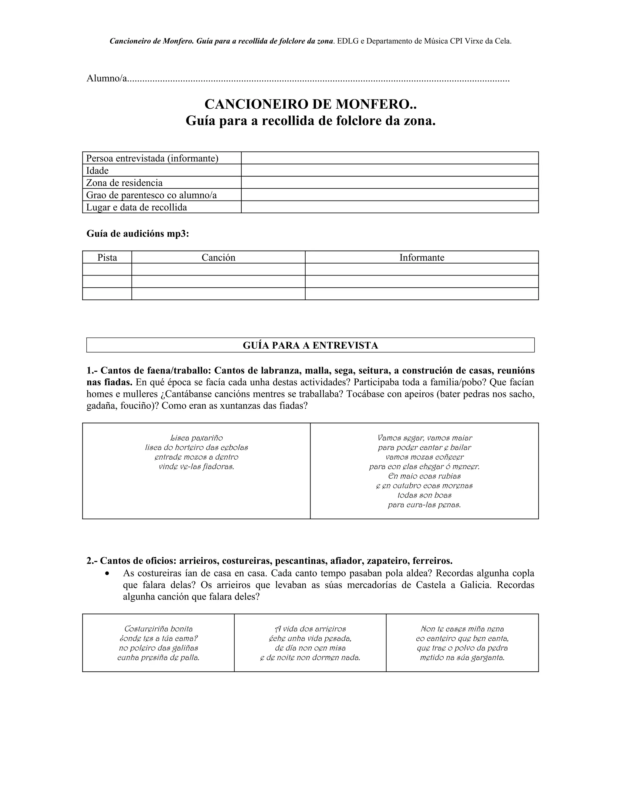 Guía para a recollida da tradición oral da zona | DOC