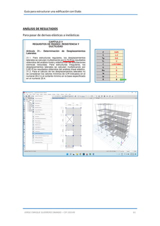 Guía para estructurar una edificación con Etabs
JORGE ENRIQUE GUERRERO OBANDO – CIP.193149 61
ANÁLISIS DE RESULTADOS
Para pasar de derivas elásticas a inelásticas
 
