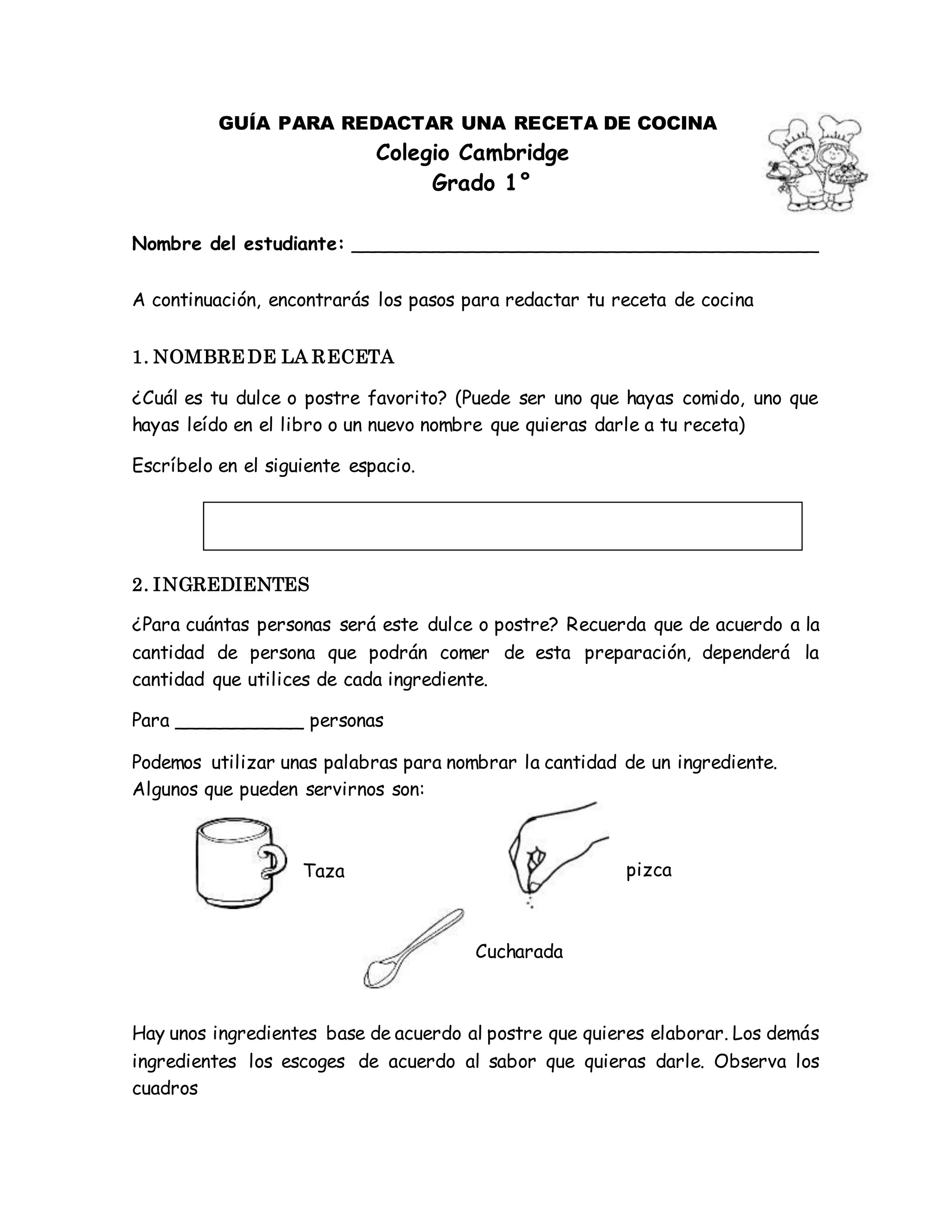 Guía para redactar una receta de cocina | DOCX