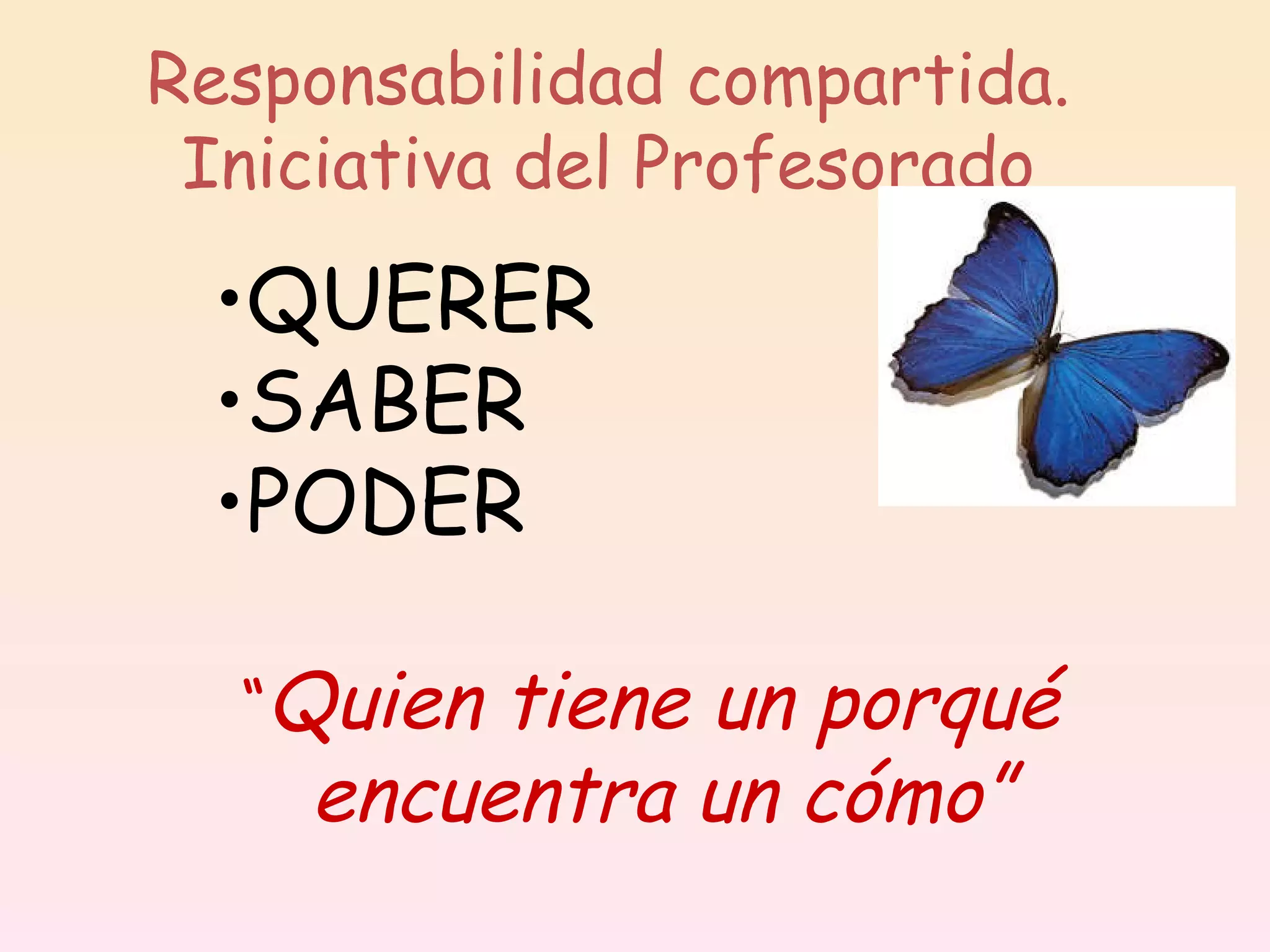 Responsabilidad compartida. Iniciativa del Profesorado QUERER  SABER  PODER “ Quien tiene un porqué  encuentra un cómo” 