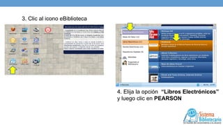 3. Clic al icono eBiblioteca

4. Elija la opción “Libros Electrónicos”
y luego clic en PEARSON

 