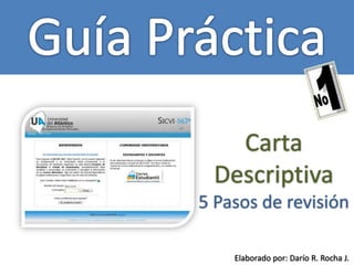 Carta
 Descriptiva
5 Pasos de revisión

    Elaborado por: Darío R. Rocha J.
 