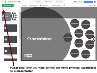 Pulsar para tener una vista general del menú principal (apartados)
de la presentación
 