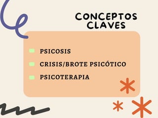 PSICOSIS
CRISIS/BROTE PSICÓTICO
PSICOTERAPIA
CONCEPTOS
CLAVES
 