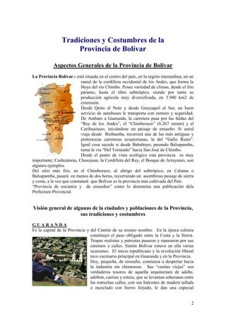 2
Tradiciones y Costumbres de la
Provincia de Bolívar
Aspectos Generales de la Provincia de Bolívar
La Provincia Bolívar.-...