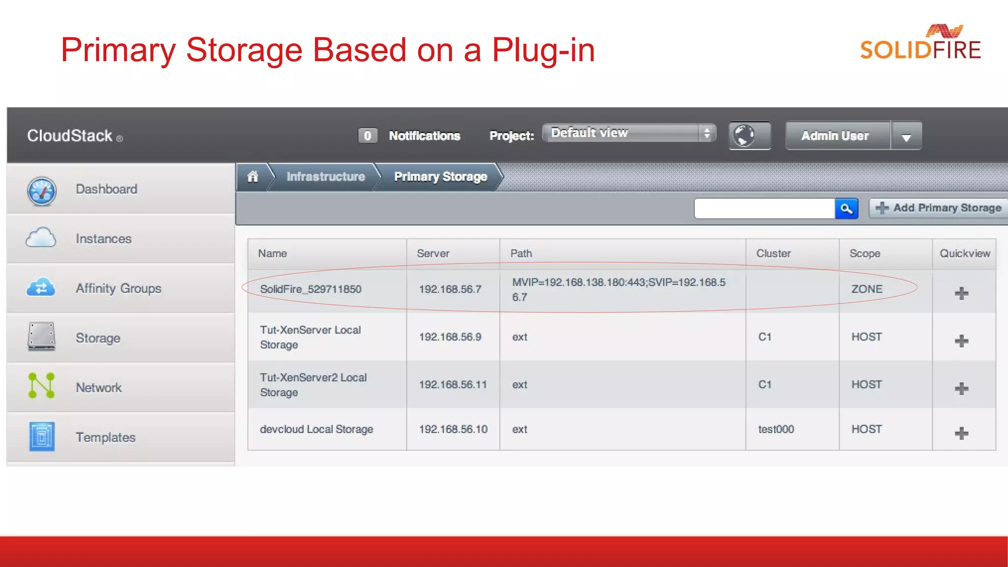 Primary Storage Based on a Plug-in 
 