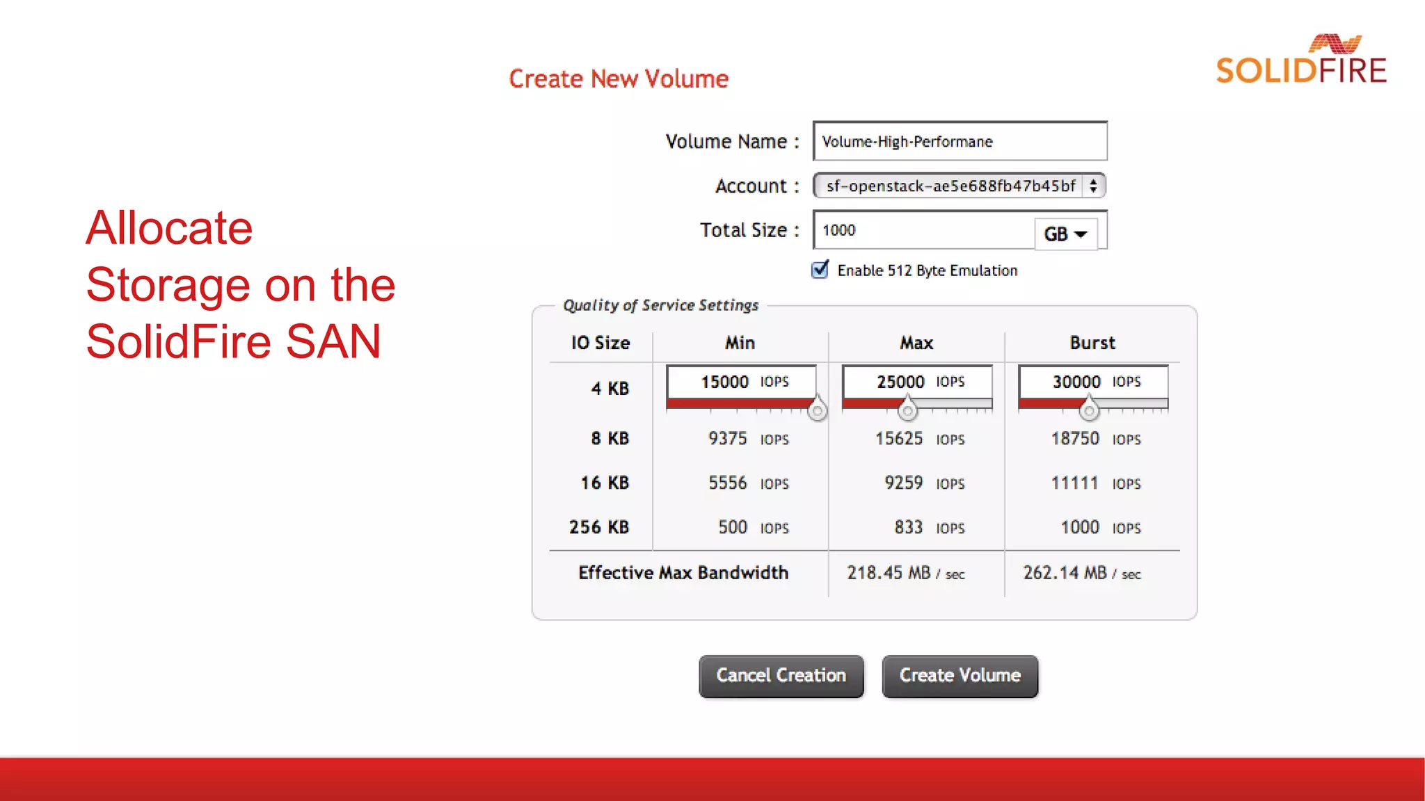 Allocate 
Storage on the 
SolidFire SAN 
 