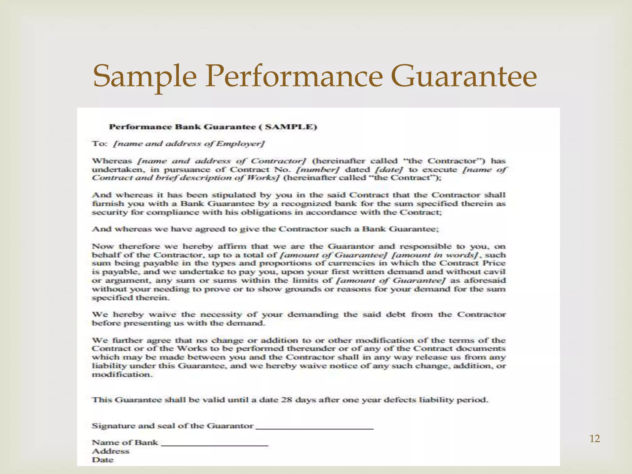 Sample Performance Guarantee
            




                               12
 