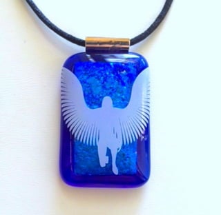 Guardian Angel Fused Dichroic Glass Pendant Necklace