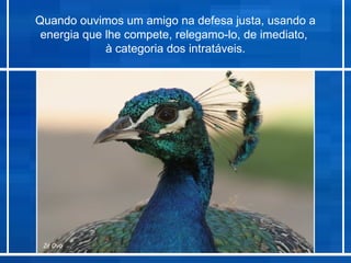 Quando ouvimos um amigo na defesa justa, usando a
 energia que lhe compete, relegamo-lo, de imediato,
             à categoria dos intratáveis.




 Zé Ovo
 