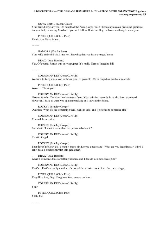 Guardians of the galaxy movie transcript / Movie Script of Guardians