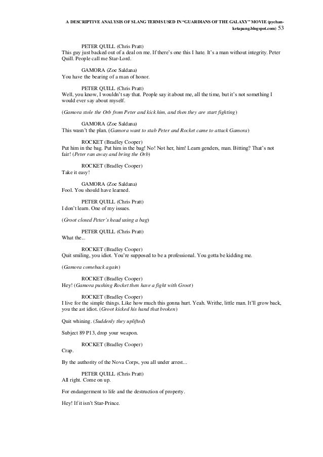 Guardians of the galaxy movie transcript / Movie Script of Guardians
