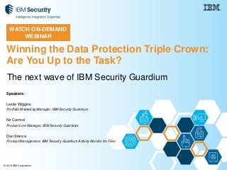 © 2015 IBM Corporation
The next wave of IBM Security Guardium
Winning the Data Protection Triple Crown:
Are You Up to the Task?
Speakers:
Leslie Wiggins
Portfolio Marketing Manager, IBM Security Guardium
Nir Carmel
Product Line Manager, IBM Security Guardium
Dan Stanca
Product Management, IBM Security Guardium Activity Monitor for Files
WATCH ON-DEMAND
WEBINAR
 