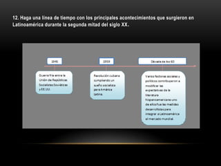 12. Haga una línea de tiempo con los principales acontecimientos que surgieron en
Latinoamérica durante la segunda mitad del siglo XX .
 