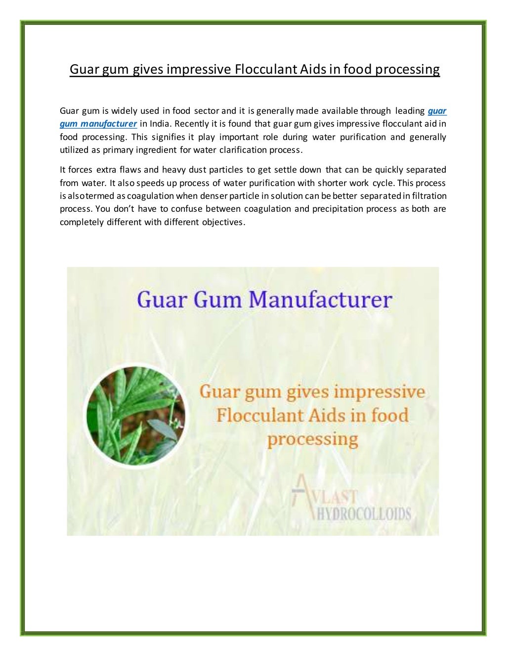 Application of Guar gum gives Better Flocculant Aids in Food processing