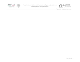 “Guía de aplicación del Anexo de Puntaje de las Reglas de Operación para
Desarrolladores y Verificadores 2014”
Adquisición de lote con servicios

Página 78 de 100

 