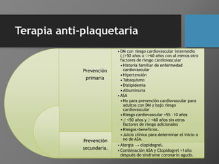 Terapia anti-plaquetaria
Prevención
primaria
Prevención
secundaria.
•Alergia → clopidogrel.
•Combinación ASA y Clopidogrel...