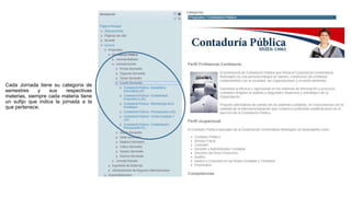 Cada Jornada tiene su categoría de
semestres
y
sus
respectivas
materias, siempre cada materia tiene
un sufijo que indica la jornada a la
que pertenece.

 