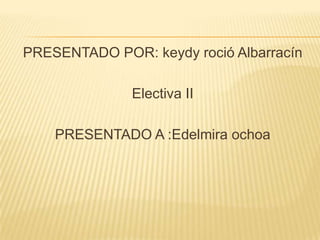 PRESENTADO POR: keydy roció Albarracín
Electiva II
PRESENTADO A :Edelmira ochoa
 
