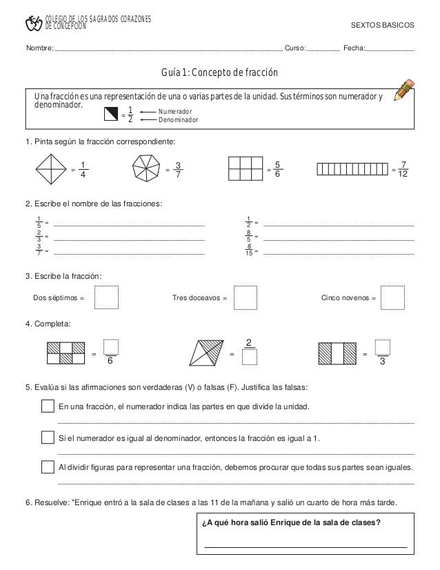 Guías fracciones quinto