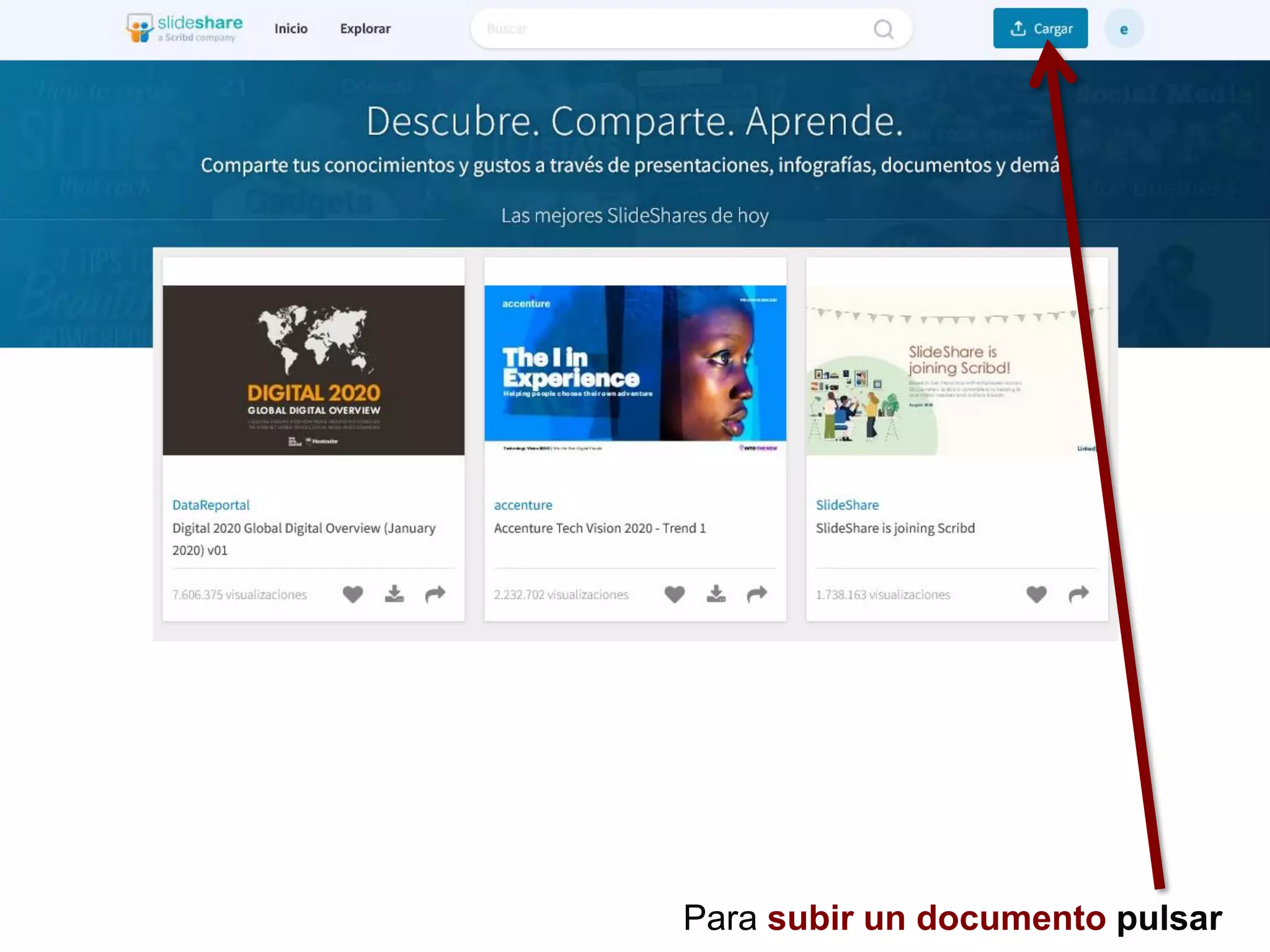 Para subir un documento pulsar