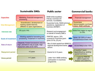 Sustainable SMEs
Capacities
Interests rate
Scale of investment
Rate of return
Repayment period
Grace period
Risk Managemen...