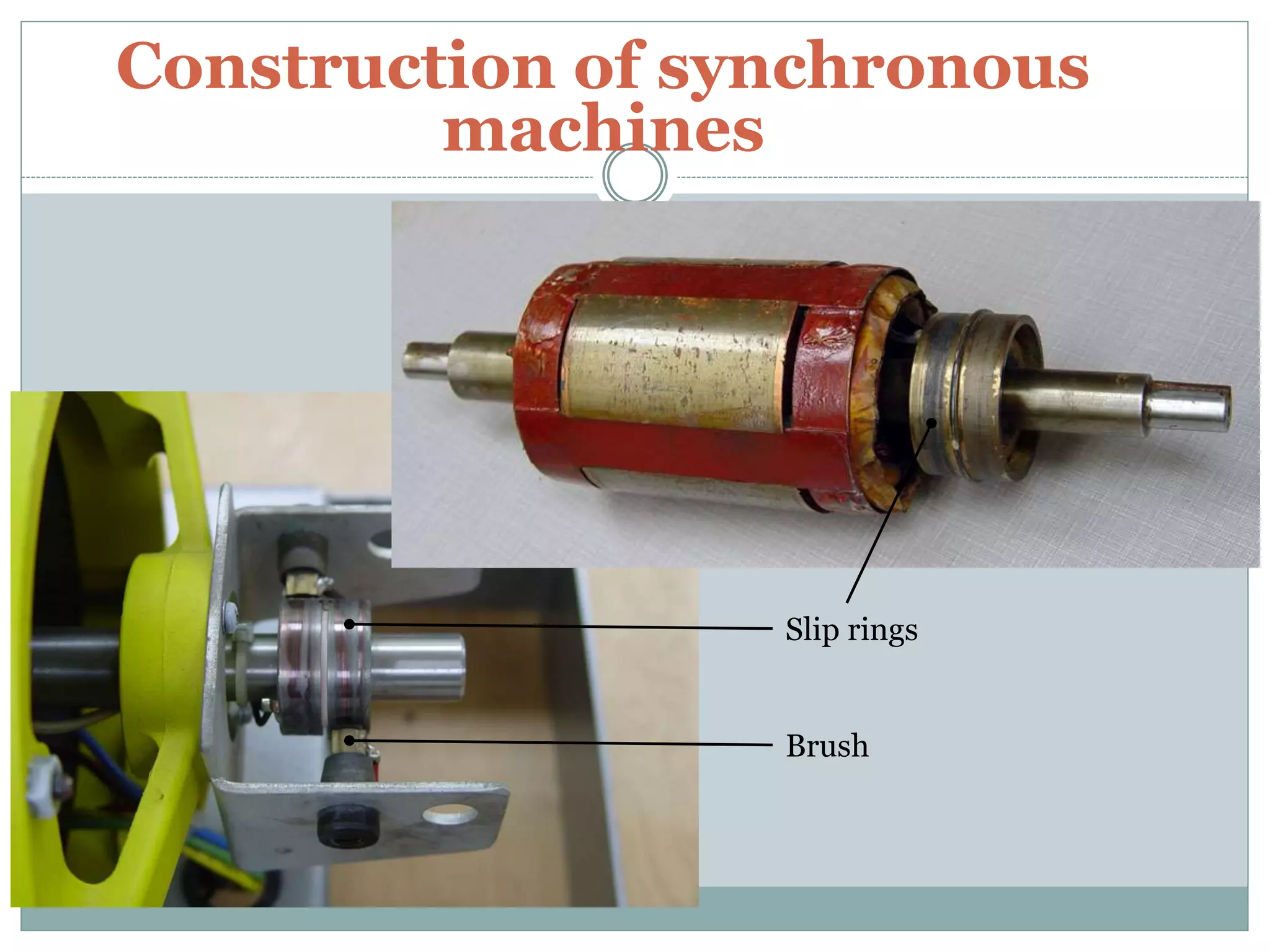 Construction of synchronous
machines
Slip rings
Brush
 