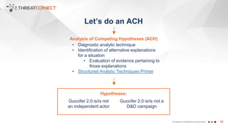 18All material confidential and proprietary
Analysis of Competing Hypotheses (ACH)
Hypotheses:
Let’s do an ACH
• Diagnosti...