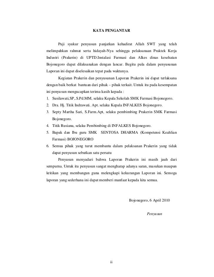 Contoh Kata Pengantar Laporan Pkl Farmasi Kumpulan Contoh Laporan
