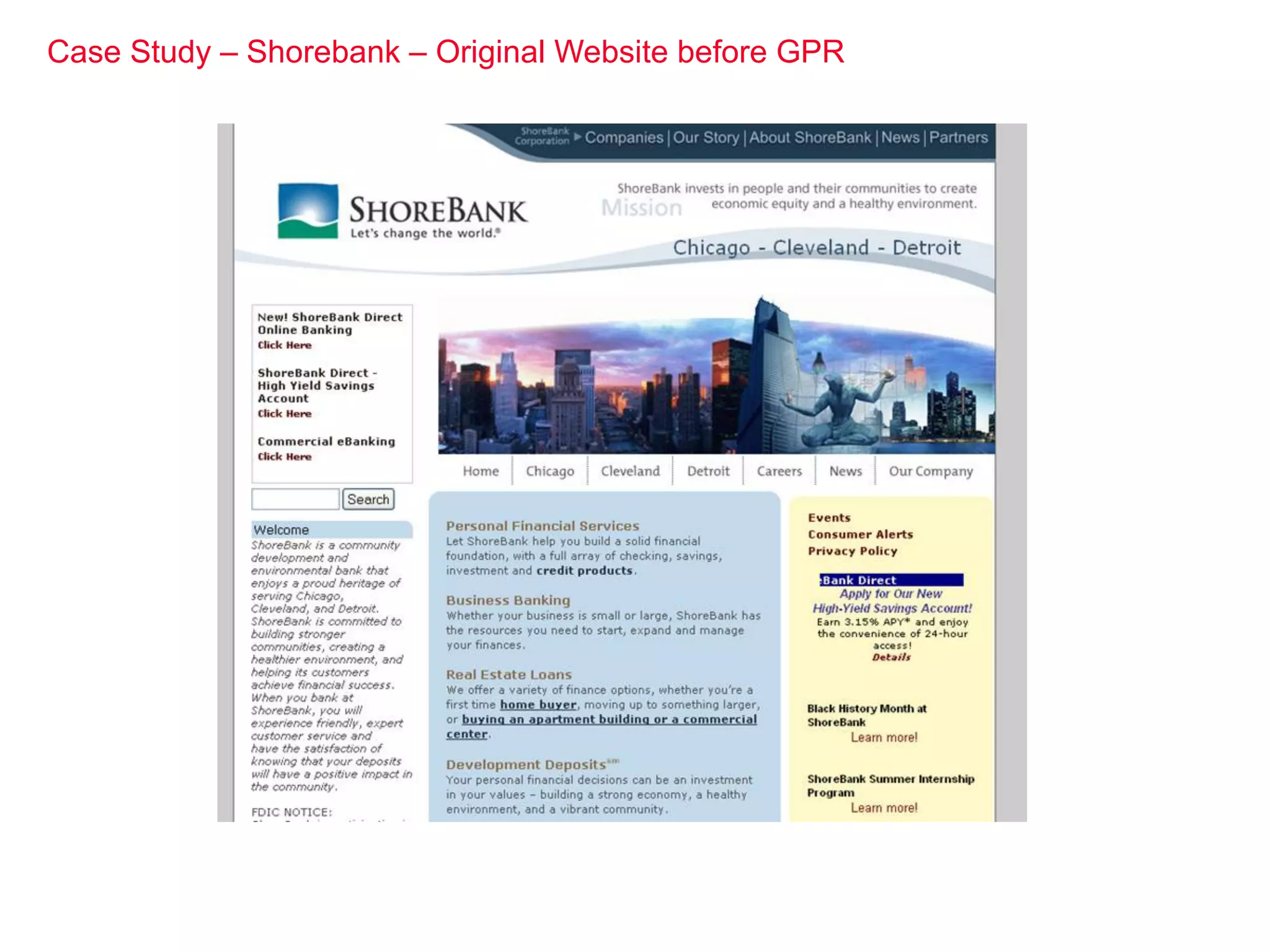 Case Study – Shorebank – Original Website before GPR
 