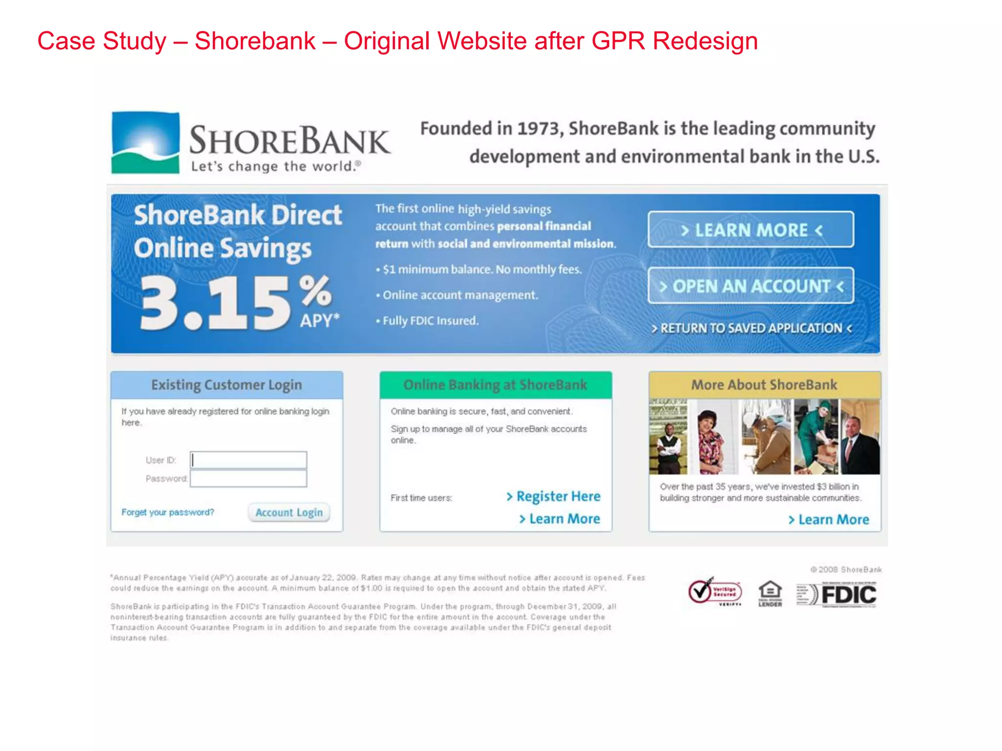 Case Study – Shorebank – Original Website after GPR Redesign
 