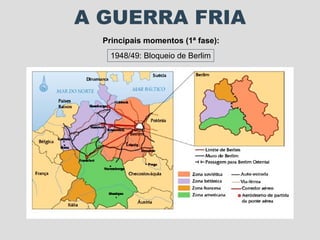 A GUERRA FRIA Principais momentos (1ª fase): 1948/49: Bloqueio de Berlim 