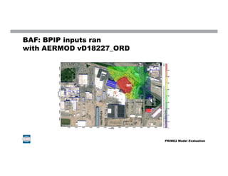 BAF: BPIP inputs ran
with AERMOD vD18227_ORD
PRIME2 Model Evaluation
 