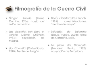 Filmografía de la Guerra Civil
 Dragón   Rapide   (Jaime        Tierra y libertad (Ken Loach,
  Camino, 1986): vuelo del...
