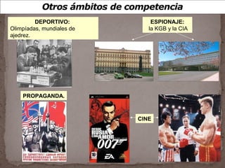 DEPORTIVO:            ESPIONAJE:
Olimpíadas, mundiales de      la KGB y la CIA
ajedrez.




    PROPAGANDA.



                           CINE
 