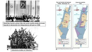 Voluntarios árabes en Palestina
David Ben Gurion, primer líder del recién nacido estado de Israel,
leyendo la declaración de independencia del país en 1948
 