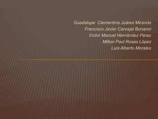 Guadalupe Clementina Juárez Miranda
Francisco Javier Carvajal Bonanni
Víctor Manuel Hernández Pérez
Milton Paul Rosas López
Luis Alberto Morales
 