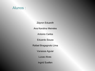 Alunos : Záyron Eduardh Ana Karolina Meireles Antonio Carlos Eduardo Souza Rafael Bragagnolo Lima Vanessa Aguiar Lucas Alves  Ingrid Suellen 