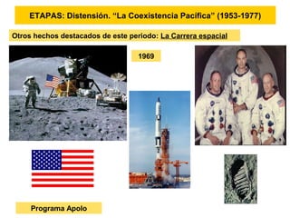 ETAPAS: Distensión. “La Coexistencia Pacífica” (1953-1977)
Otros hechos destacados de este periodo: La Carrera espacial
Programa Apolo
1969
 