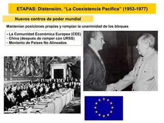 ETAPAS: Distensión. “La Coexistencia Pacífica” (1953-1977)
Nuevos centros de poder mundial
Mantenían posiciones propias y ...