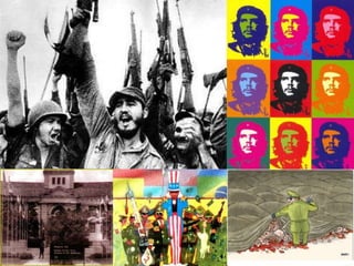 GUERRA FRIA – DÉCADA DE 50
- Escola das Américas: Panamá entre 1946 e
1984 (hoje na Geórgia, EUA), formou militares
e policiais latinos sob “doutrina da segurança
nacional”, com técnicas de tortura,
espionagem, etc, para combater o “perigo
interno”. Gerou golpes militares latino-
americanos nos anos 50, 60 e 70.
- Revolução Cubana (1959): guerrilha popular
liderada, entre outros, por Fidel Castro e Che
Guevara, que encerrou o poder da ditadura
pró-EUA de Fulgêncio Batista.
 